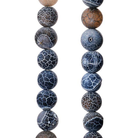 12 Pack: Black Crackled Agate Round Beads, 8mm by Bead Landing™